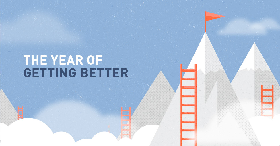 The Year of Getting Better, illustration of ladder next to a mountain