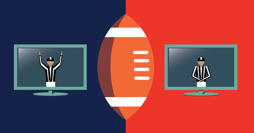 Superbowl Commercial illustration with football and televisions with referees