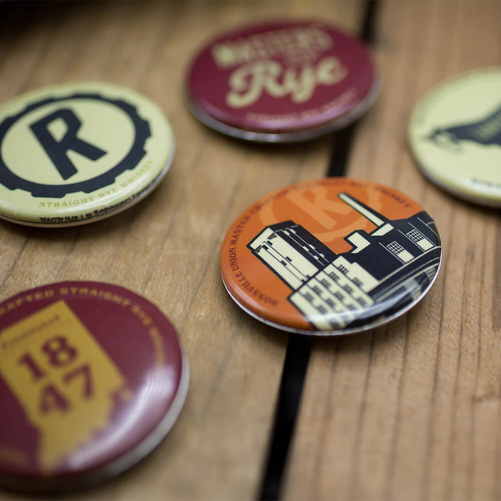close up of branded pins