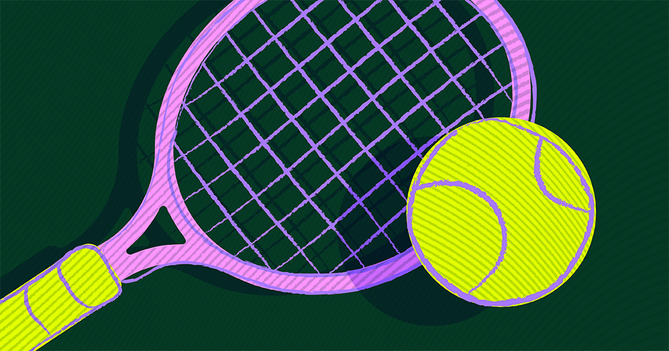 A highly strung tennis racket and ball