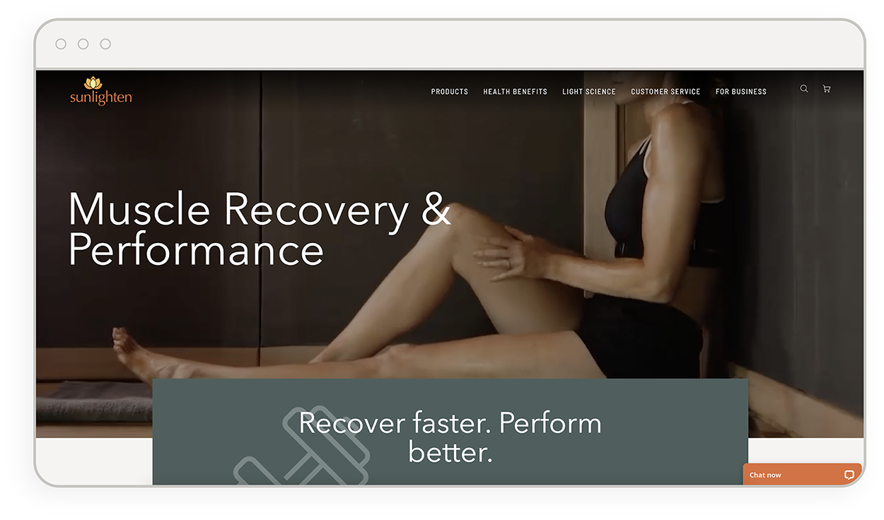 A webpage from the Sunlighten website highlighting muscle recovery and performance.