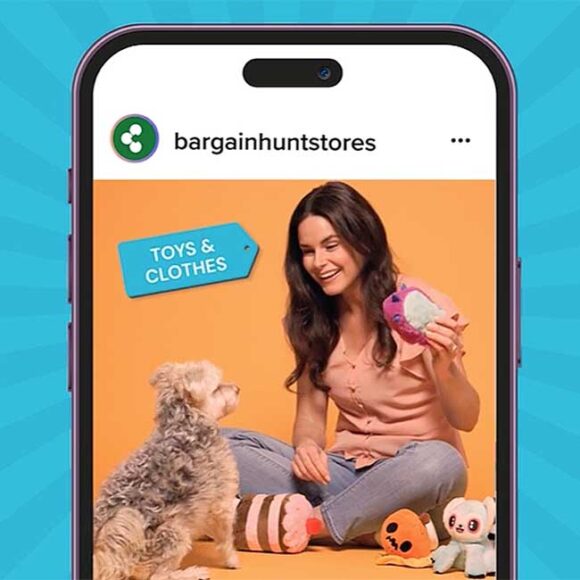 A phone open to a Bargain Hunt Instagram post