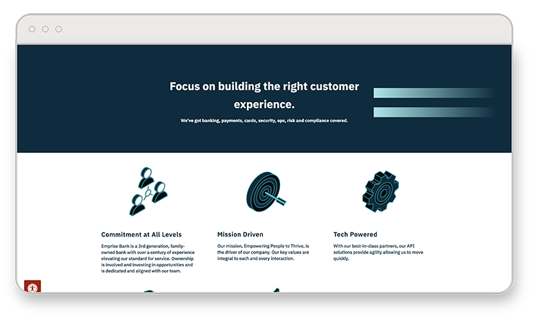 Emprise Bank website, includes a focus on how to build the right customer experience.