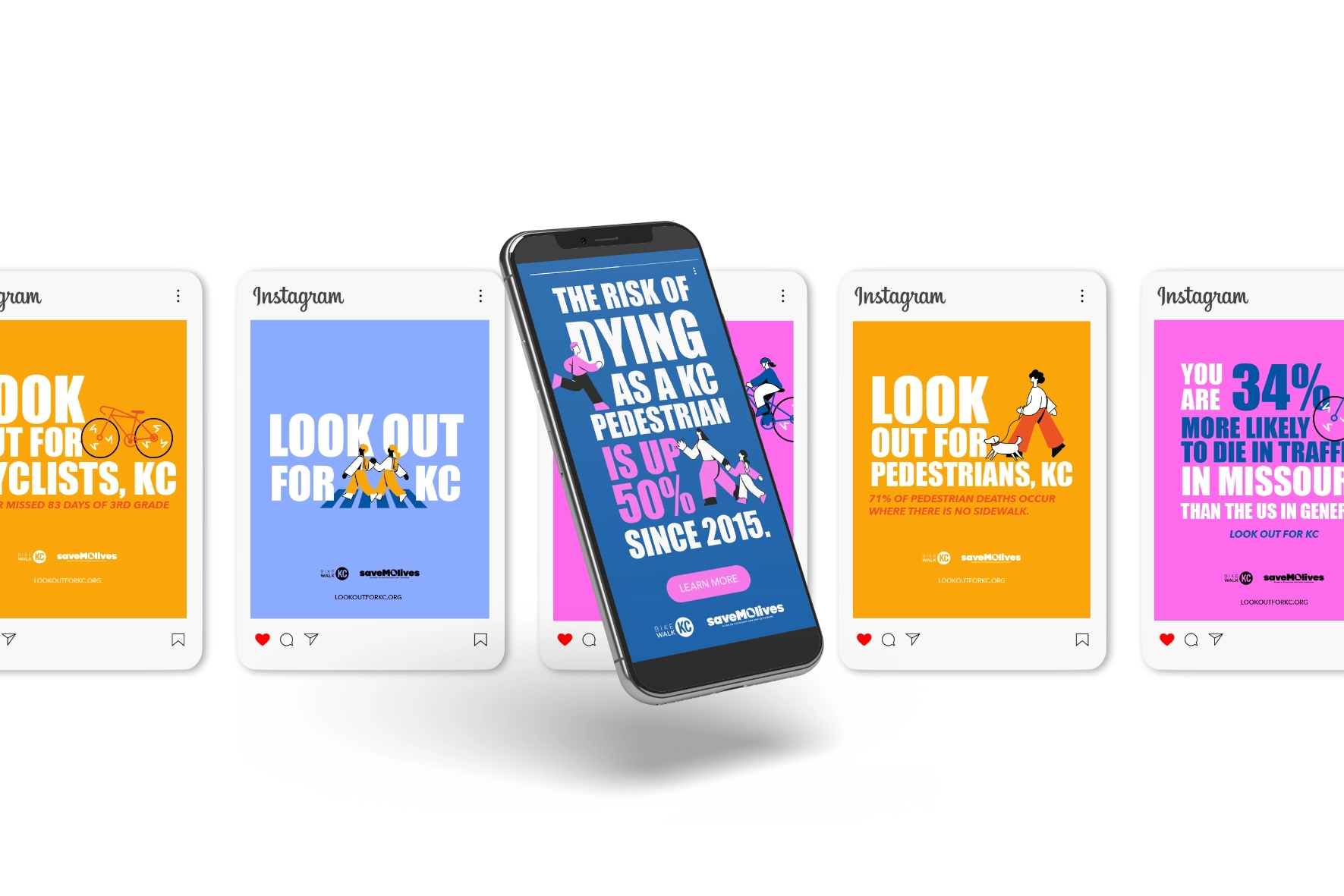 Carousel of Instagram posts supporting Look Out for KC campaign