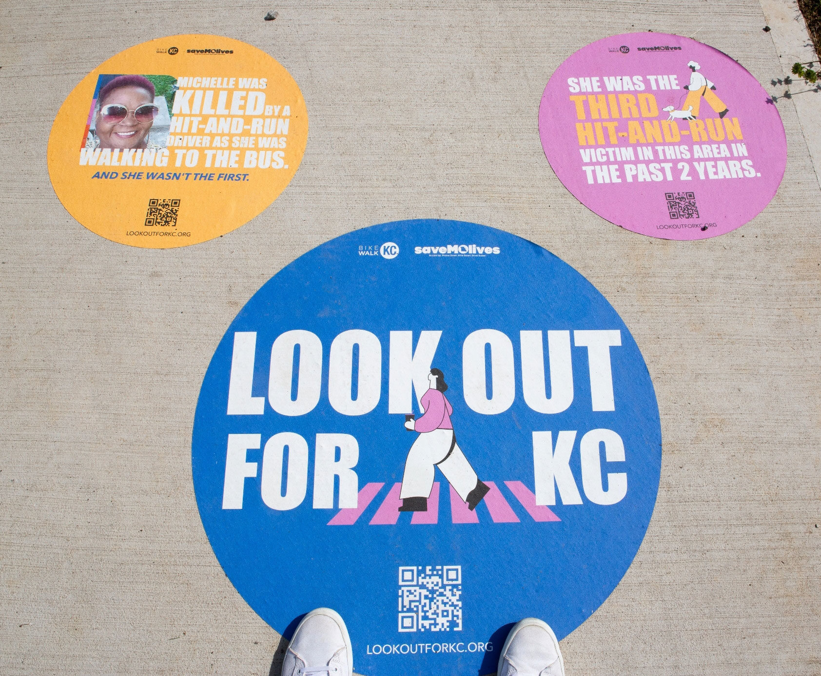Sidewalk decals that read 