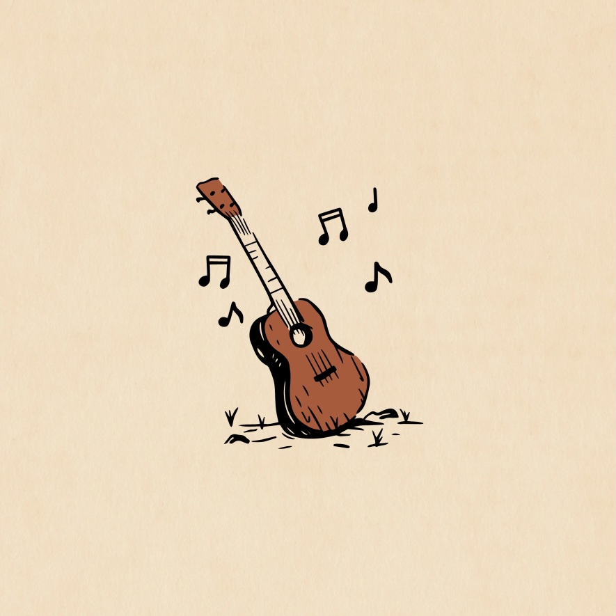 Illustration of guitar with musical notes