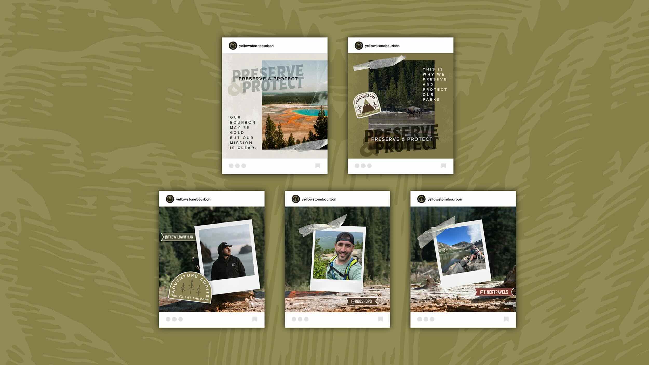 Yellowstone Instagram posts promoting Yellowstone's Preserve and Protect National Parks campaign