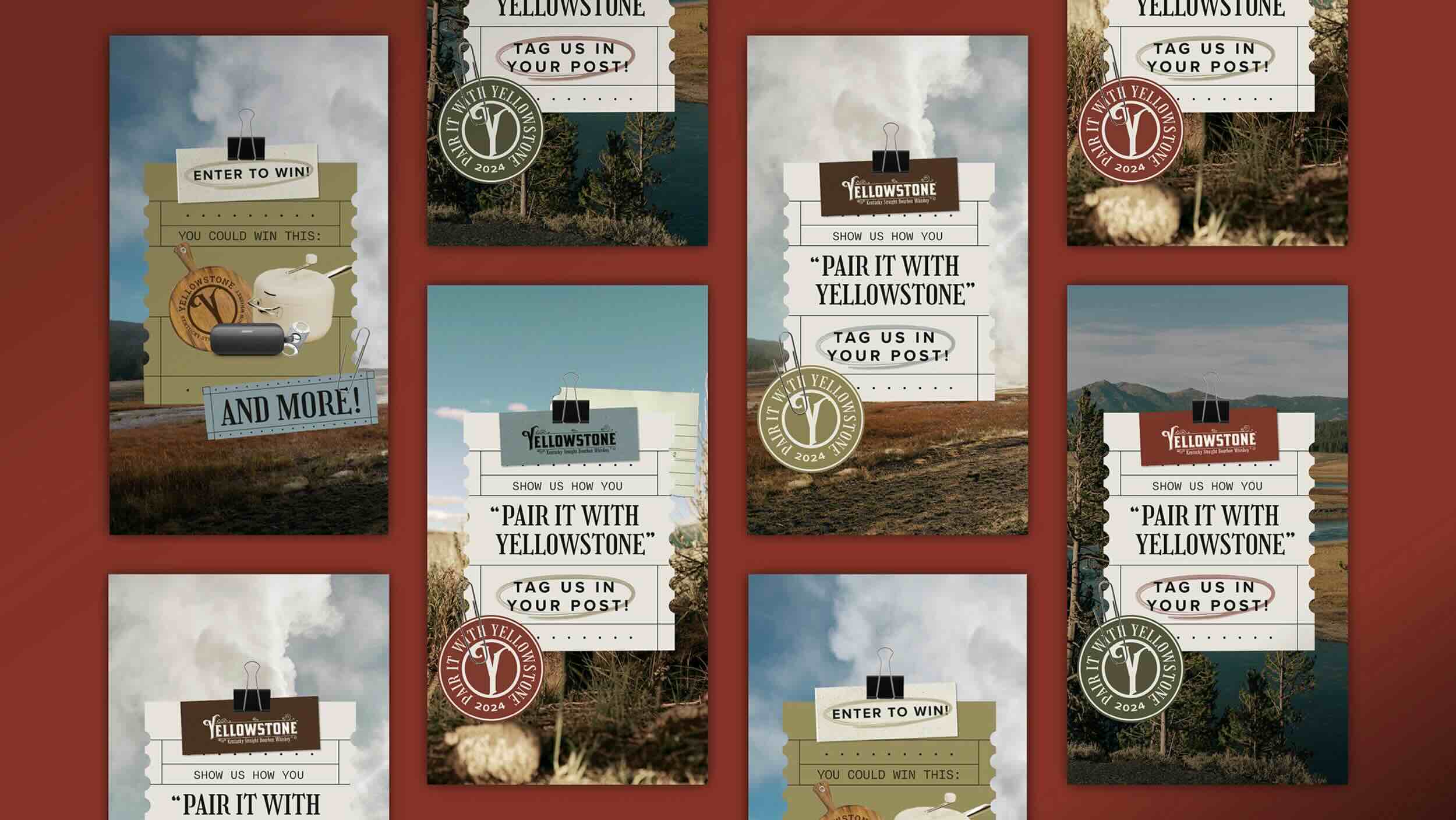 Grid of Yellowstone social media graphics for 