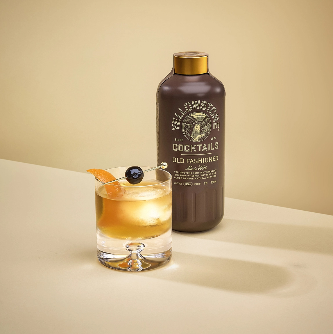 Yellowstone Old-fashioned cocktail and bottle