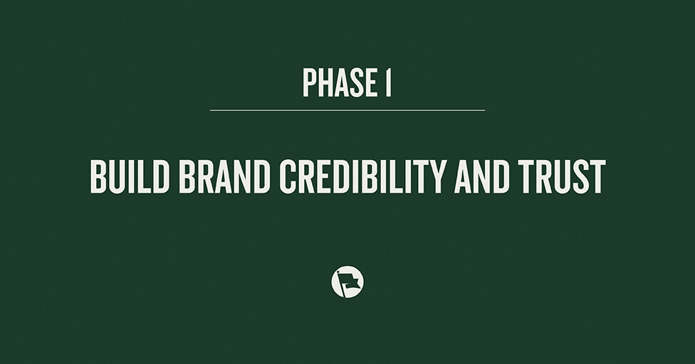 Dark green slide labeled ‘Phase 1: Build brand credibility and trust