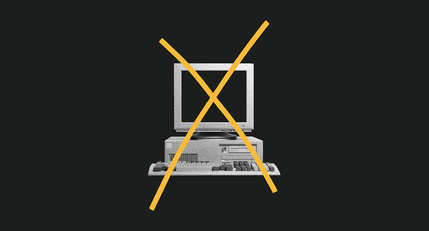 graphic of an outdated computer with a x through it