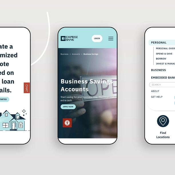graphic showing 3 phones with the creative MBB agency developed for Emprise Bank